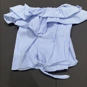 blue and white striped blouse